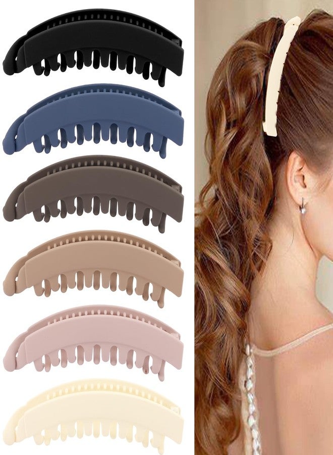 هابدو مجموعة مشابك شعر هابدو المكونة من 6 قطع على شكل موزة للشعر الكثيف، مشبك شعر موزة غير لامع لتسريحات الشعر النسائية ذات الحجم الكبير، إكسسوارات كبيرة وقوية لتثبيت ذيل الحصان والكعكة (أسود، أزرق، بني، كاكي، وردي، بيج) - Image 1